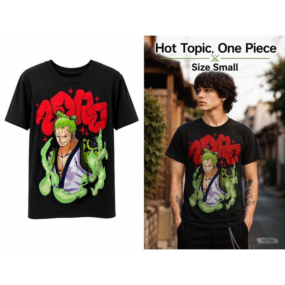 Hot Topic One Piece Zoro Anime Graphic T-Shirt Men's Size S Black Roronoa Tee